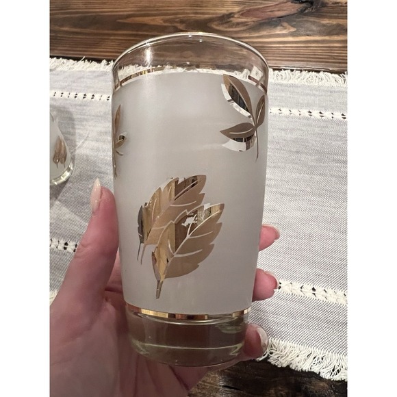 4 Libbey Gold Leaf Glass Tumblers  Drinkware Set MCM Mid Century Modern Libby - Picture 3 of 5